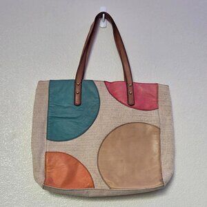 Fossil Multicolor Tote Hobo Bag with Leather Accents and Leather Handles